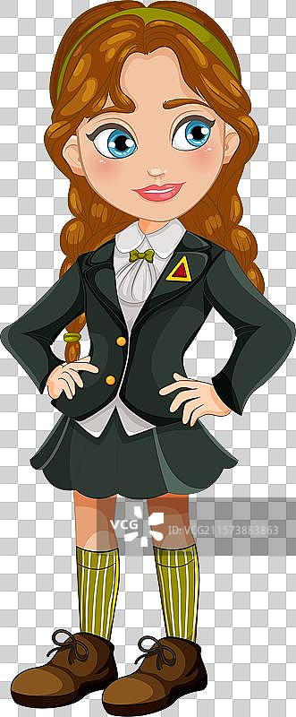 穿着校服的小女孩双手叉腰图片素材