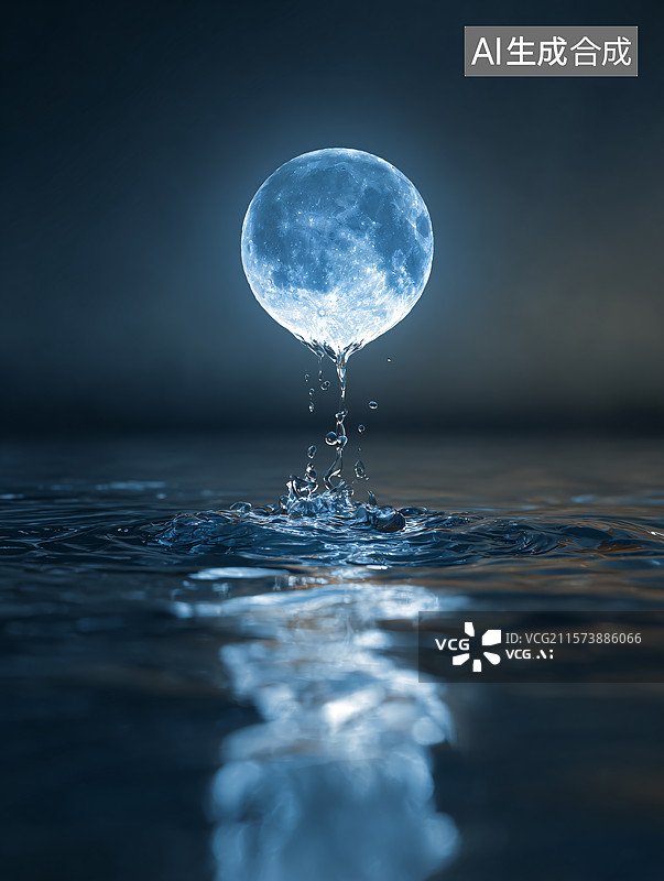 【AI数字艺术】水中升起的圆月图片素材