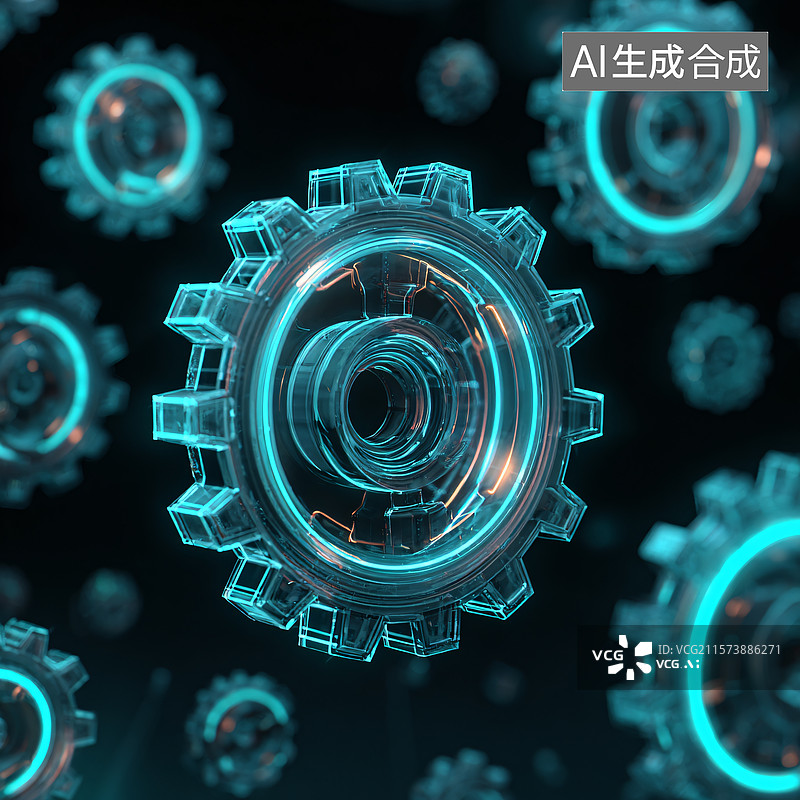 【AI数字艺术】科技感齿轮图片素材
