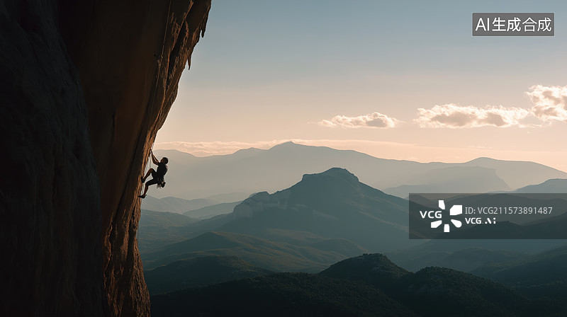 【AI数字艺术】攀岩者在悬崖上挑战极限图片素材