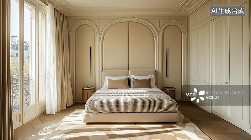 【AI数字艺术】现代法式优雅卧室设计图片素材