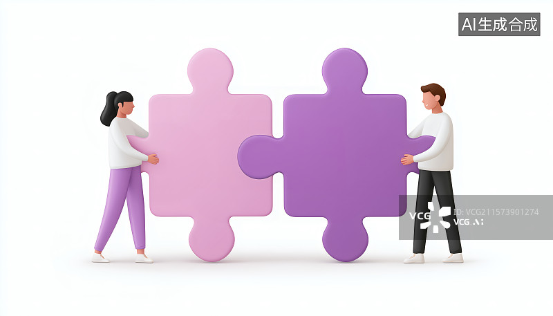【AI数字艺术】男人女人拿着拼图插图图片素材