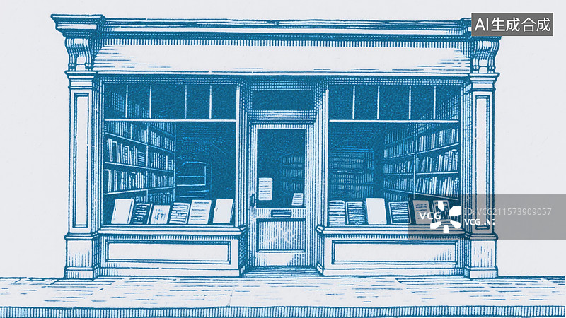 【AI数字艺术】户外书店入口版画插画传统文化教育书籍配图多用途商业背景出版零售文化活动世界读书日文学魅力图片素材