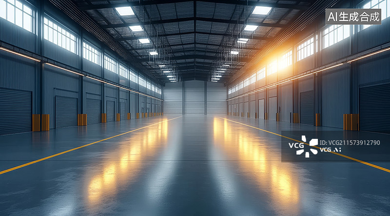 【AI数字艺术】现代化工业仓库内部图片素材