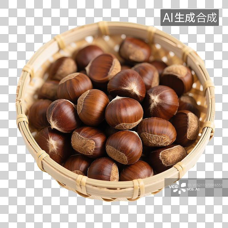 【AI数字艺术】板栗，栗子特写，一箩筐板栗，粗粮，免抠元素图片素材