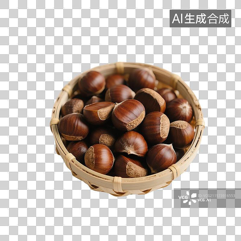【AI数字艺术】板栗，栗子特写，一箩筐板栗，粗粮，免抠元素图片素材