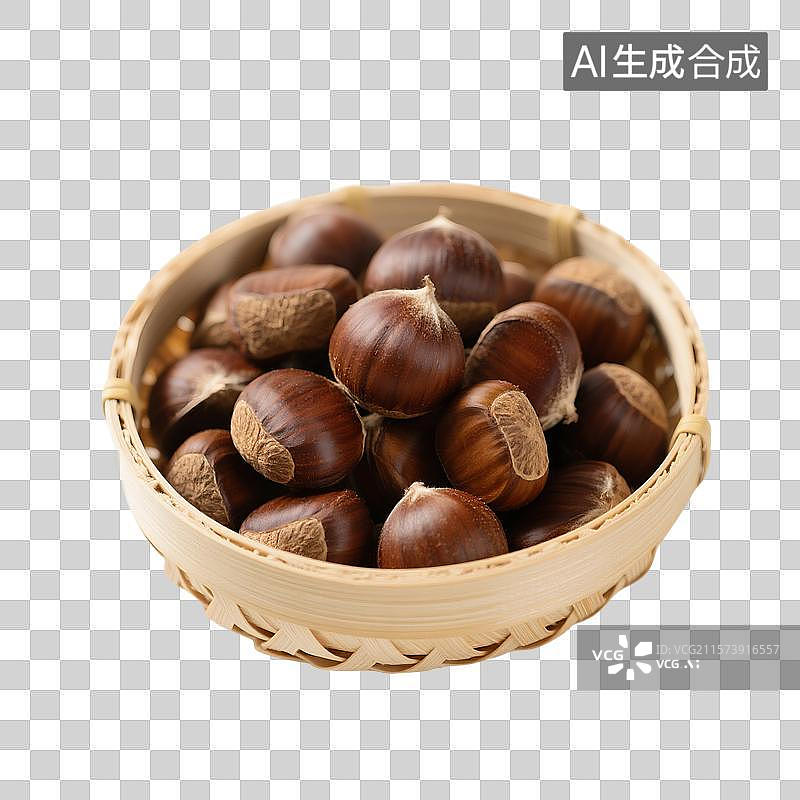 【AI数字艺术】板栗，栗子特写，一箩筐板栗，粗粮，免抠元素图片素材