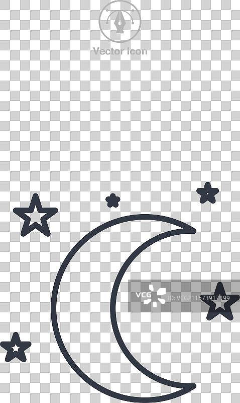 月亮星星图标符号，独立于白色背景图片素材