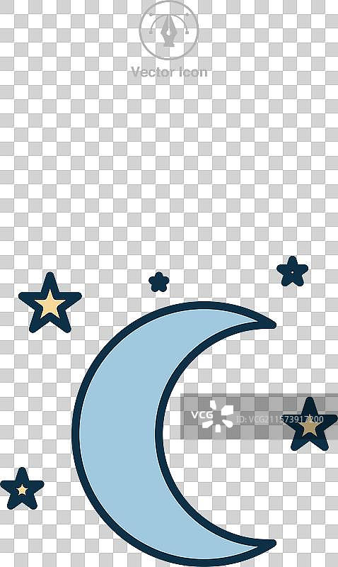 月亮星星图标符号，独立于白色背景图片素材