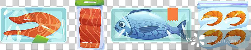 冷冻鱼塑料包装冰海鲜产品图片素材