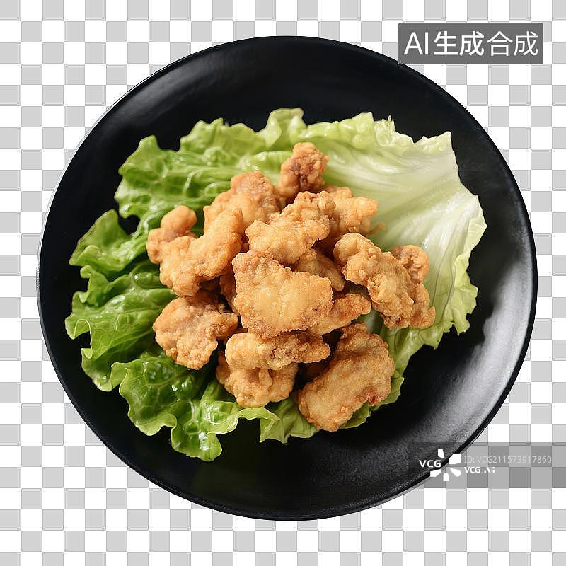 【AI数字艺术】盘子里的炸鸡，鸡米花，特写，免抠元素图片素材