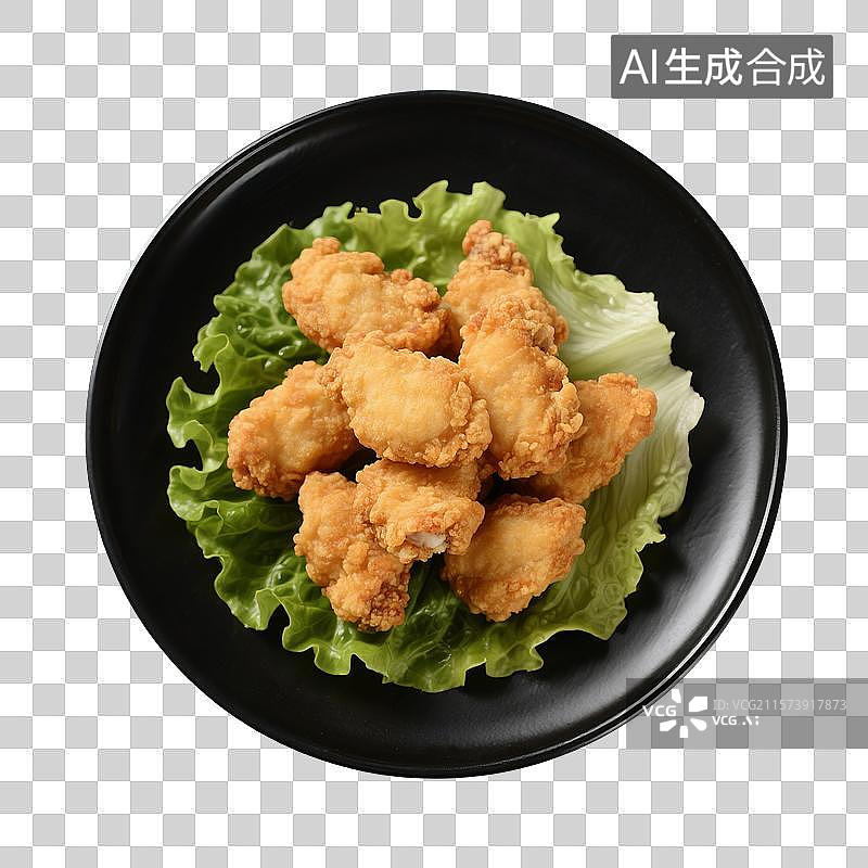 【AI数字艺术】盘子里的炸鸡，鸡米花，特写，免抠元素图片素材