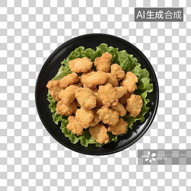 【AI数字艺术】盘子里的炸鸡，鸡米花，特写，免抠元素图片素材