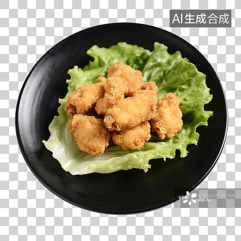 【AI数字艺术】盘子里的炸鸡，鸡米花，特写，免抠元素图片素材