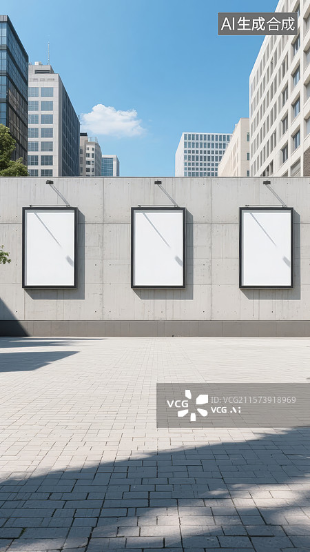 【AI数字艺术】城市广场空白广告牌图片素材