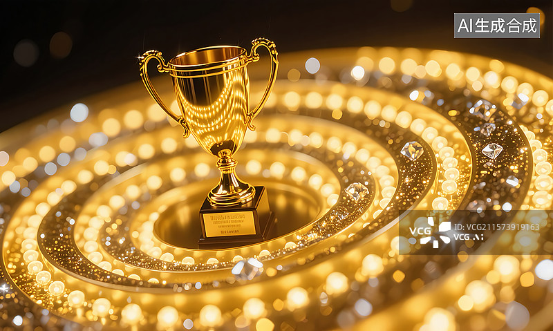 【AI数字艺术】商务年会钻石漩涡金杯颁奖背景图片素材