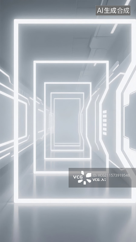 【AI数字艺术】未来感白色光廊图片素材