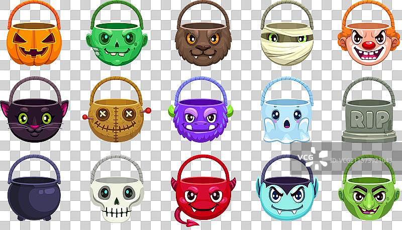 万圣节独立的怪兽脸甜桶图片素材