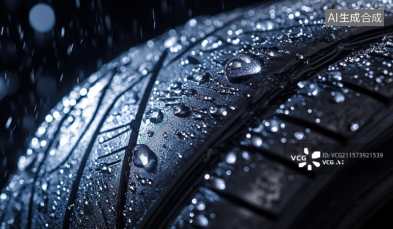 【AI数字艺术】雨中轮胎特写图片素材