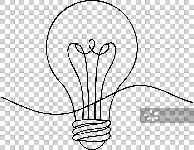 白色背景上的灯泡连续线条艺术图片素材