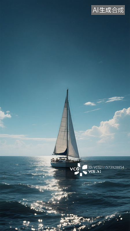 【AI数字艺术】茫茫大海，弯月，帆船，斑驳的光影图片素材