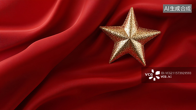 【AI数字艺术】红绸金五角星装饰图片素材