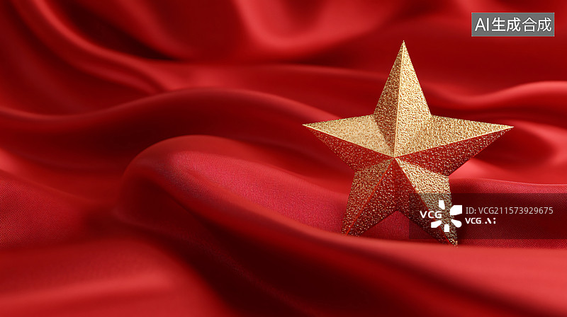 【AI数字艺术】红绸金五角星装饰图片素材