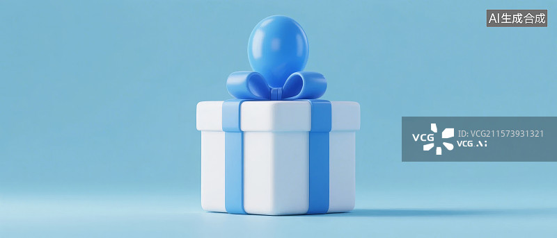 【AI数字艺术】蓝色气球装饰的白色礼盒图片素材
