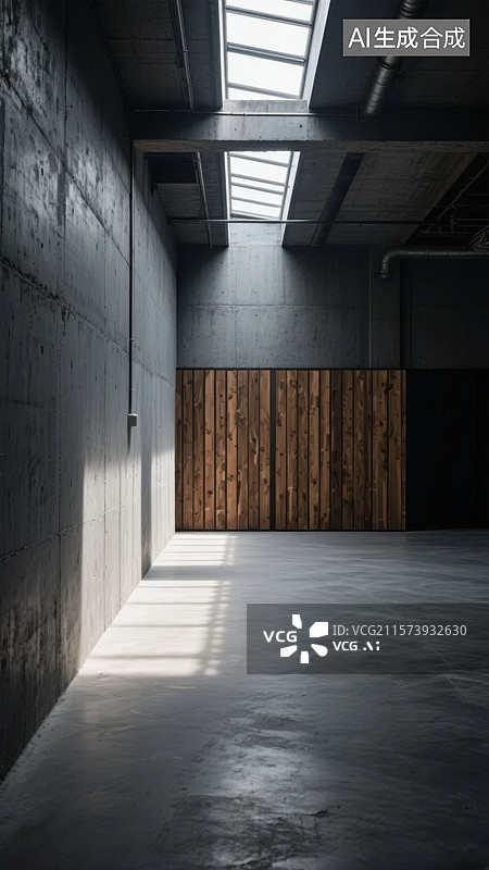 【AI数字艺术】工业风室内空间，阳光透过天窗洒落图片素材