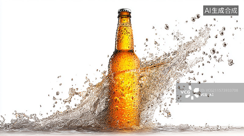 【AI数字艺术】冰爽啤酒激爽一夏 啤酒液体飞溅图片素材
