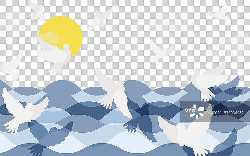 许多和平自由的鸟儿在海面上飞翔图片素材