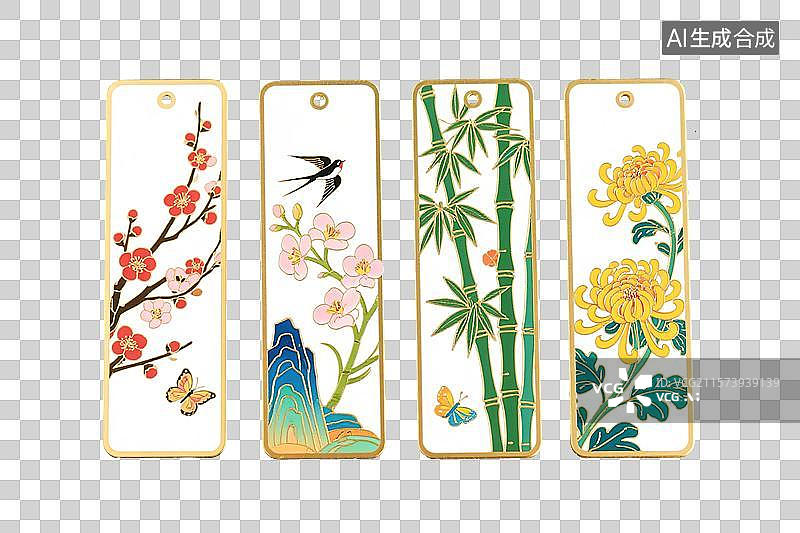 【AI数字艺术】四季雅韵・梅兰竹菊书签图片素材