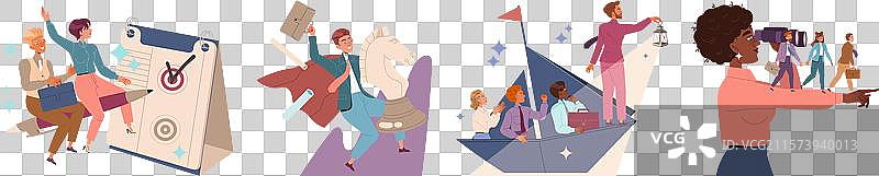 男女领导者带领团队走向未来图片素材