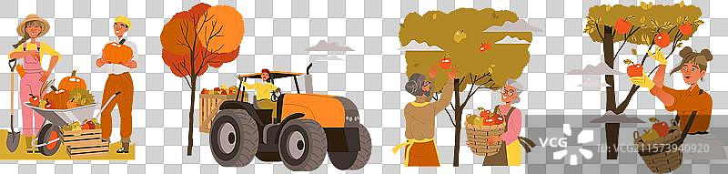 收获人物角色聚集在农田里收割作物图片素材
