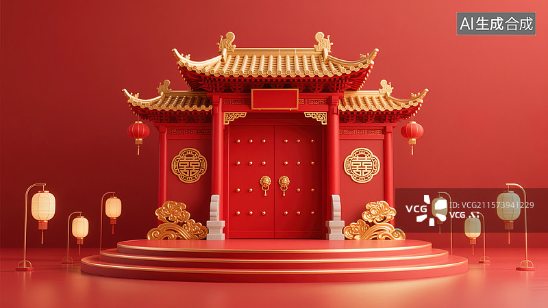 【AI数字艺术】喜庆祥瑞中国风舞台图片素材
