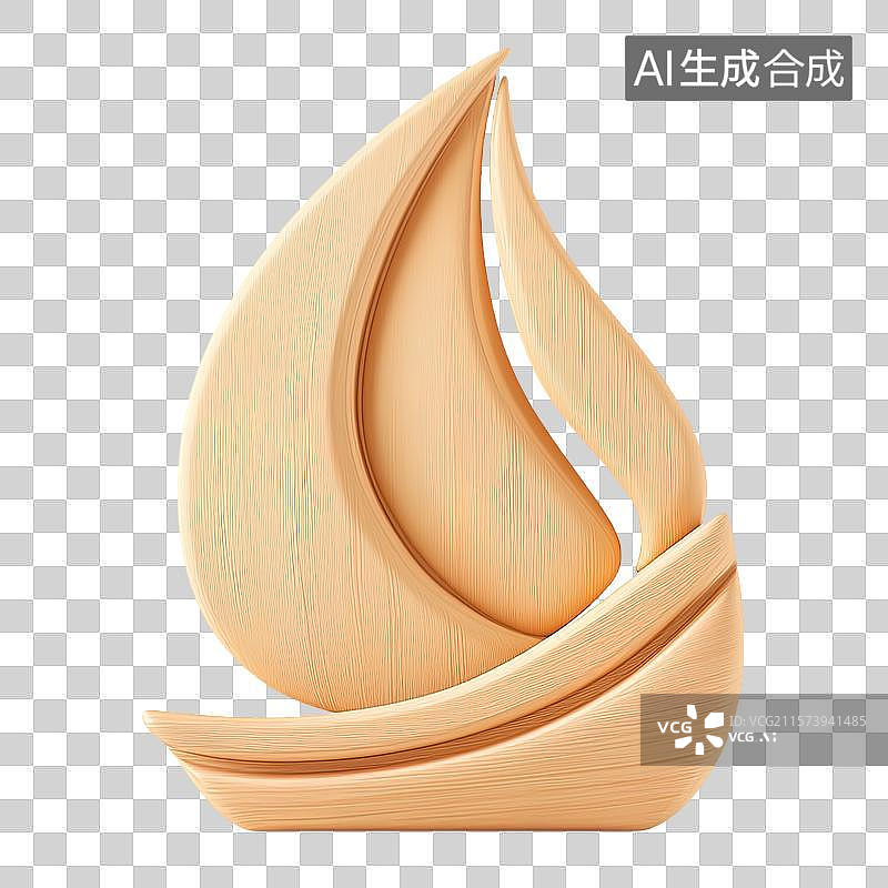 【AI数字艺术】3D木头质感帆船雕塑图片素材