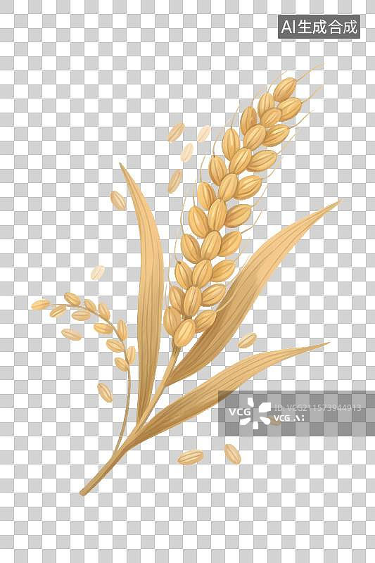 【AI数字艺术】手绘插画成熟饱满的糙米谷穗免抠素材图片素材