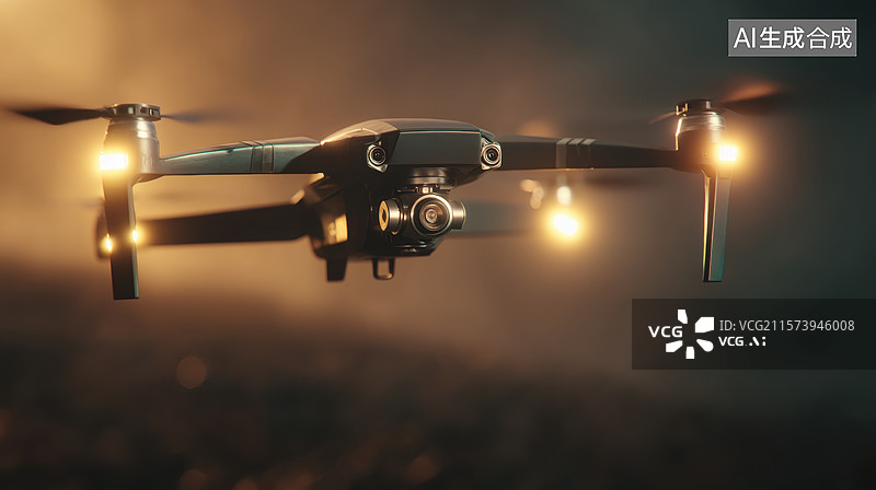 【AI数字艺术】飞行中的无人机，灯光闪烁图片素材