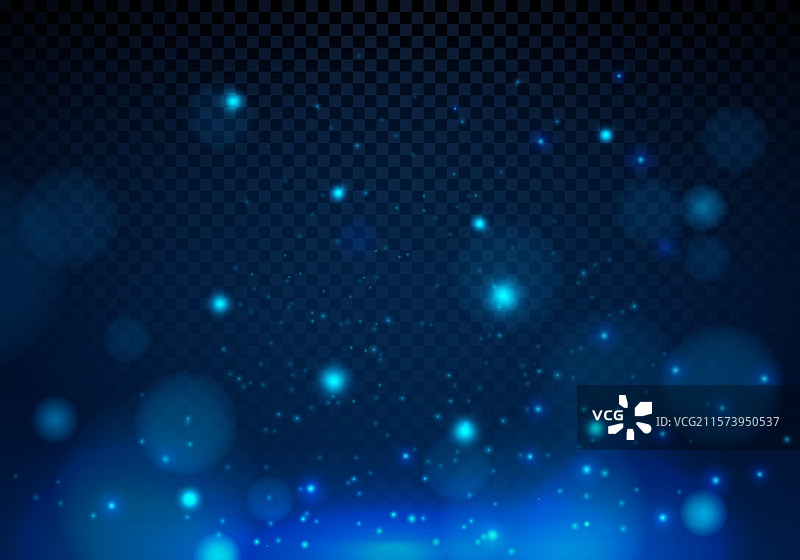 蓝色魔法萤火虫在黑暗背景上的光芒图片素材