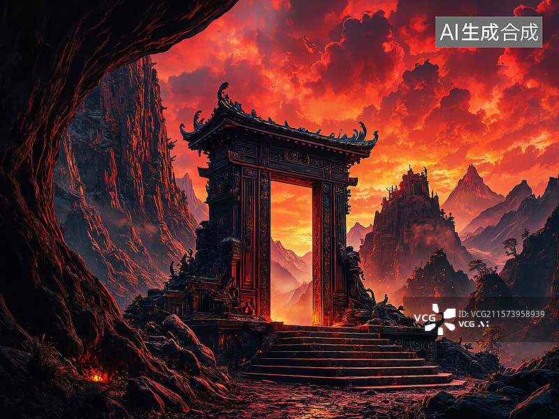 【AI数字艺术】火焰山门图片素材