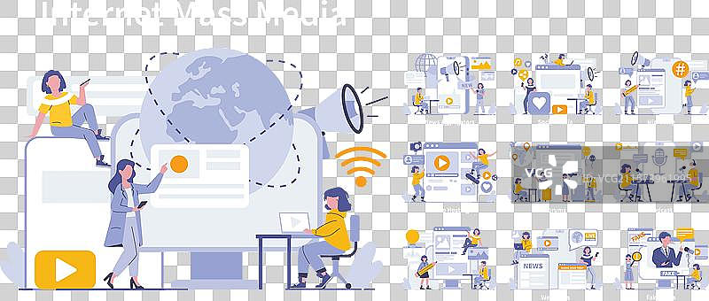 互联网大众媒体概念平面图图片素材