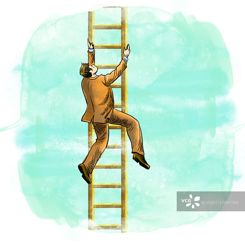 爬梯子的商务男人，职业晋升图片素材