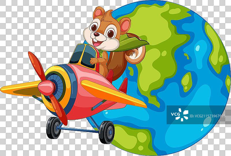 一只快乐的松鼠驾驶着一架小飞机图片素材