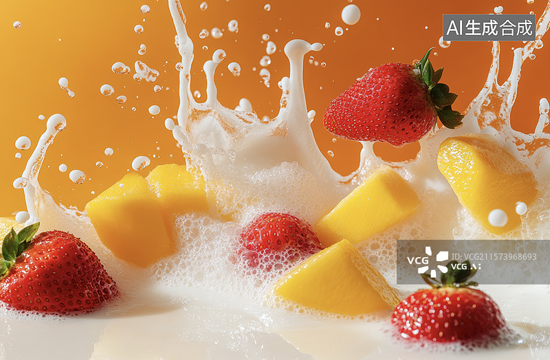【AI数字艺术】水果牛奶碰撞瞬间图片素材