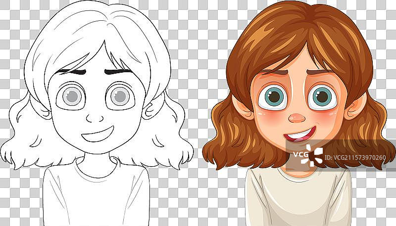 微笑的女孩，拥有大眼睛和波浪卷发图片素材