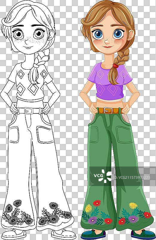 穿着花卉图案彩色衣服的女孩图片素材