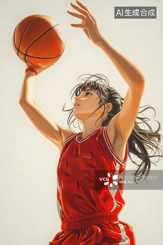 【AI数字艺术】在篮球场上拼搏的女篮球运动员图片素材