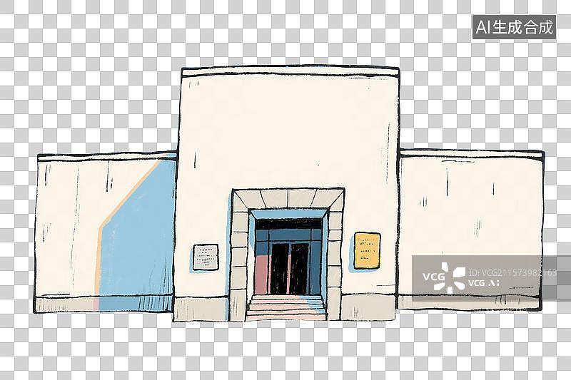 【AI数字艺术】绘本风格的博物馆外观卡通插画图片素材