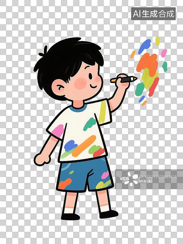 【AI数字艺术】绘本风格正在绘画的女孩插画图片素材