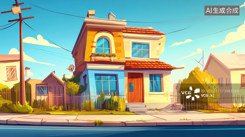 【AI数字艺术】色彩鲜艳的两层住宅图片素材